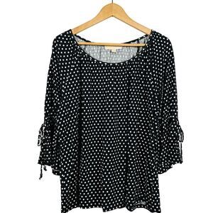 Michael Kors Polka Dot Bell Sleeve Tunic Top Scoop Neck Blouse Black White - 1X